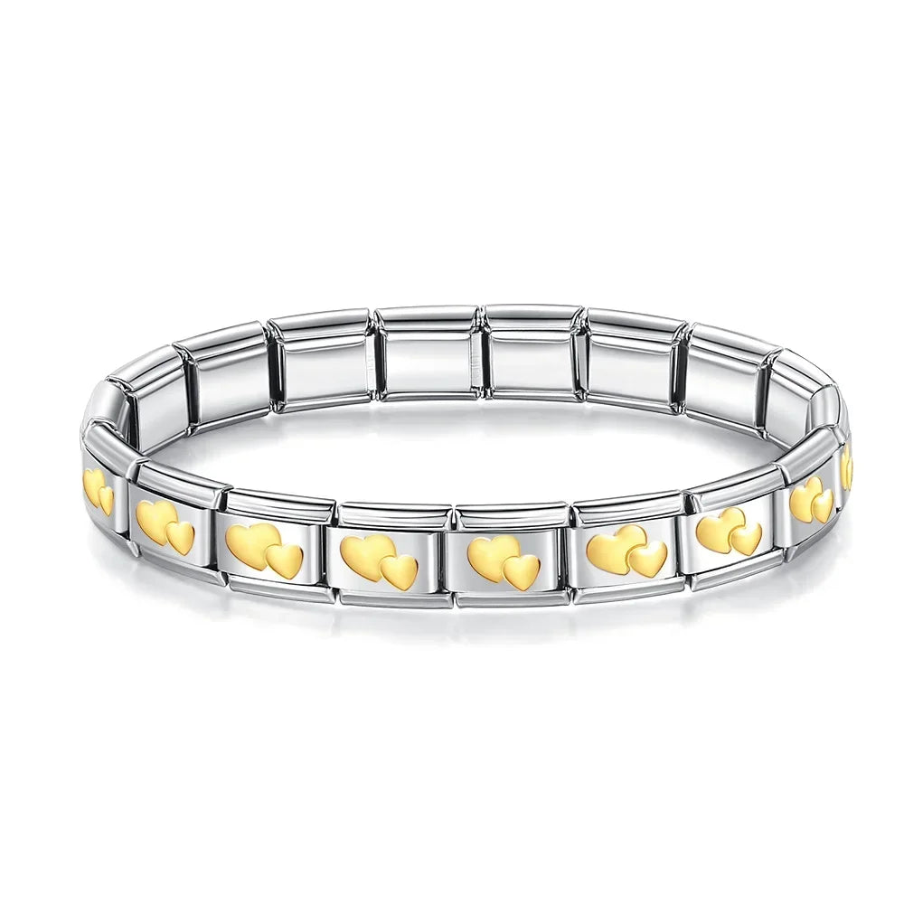 Golden Hearts Silbernes italienisches Charm-Armband - 9 mm Fertigarmband