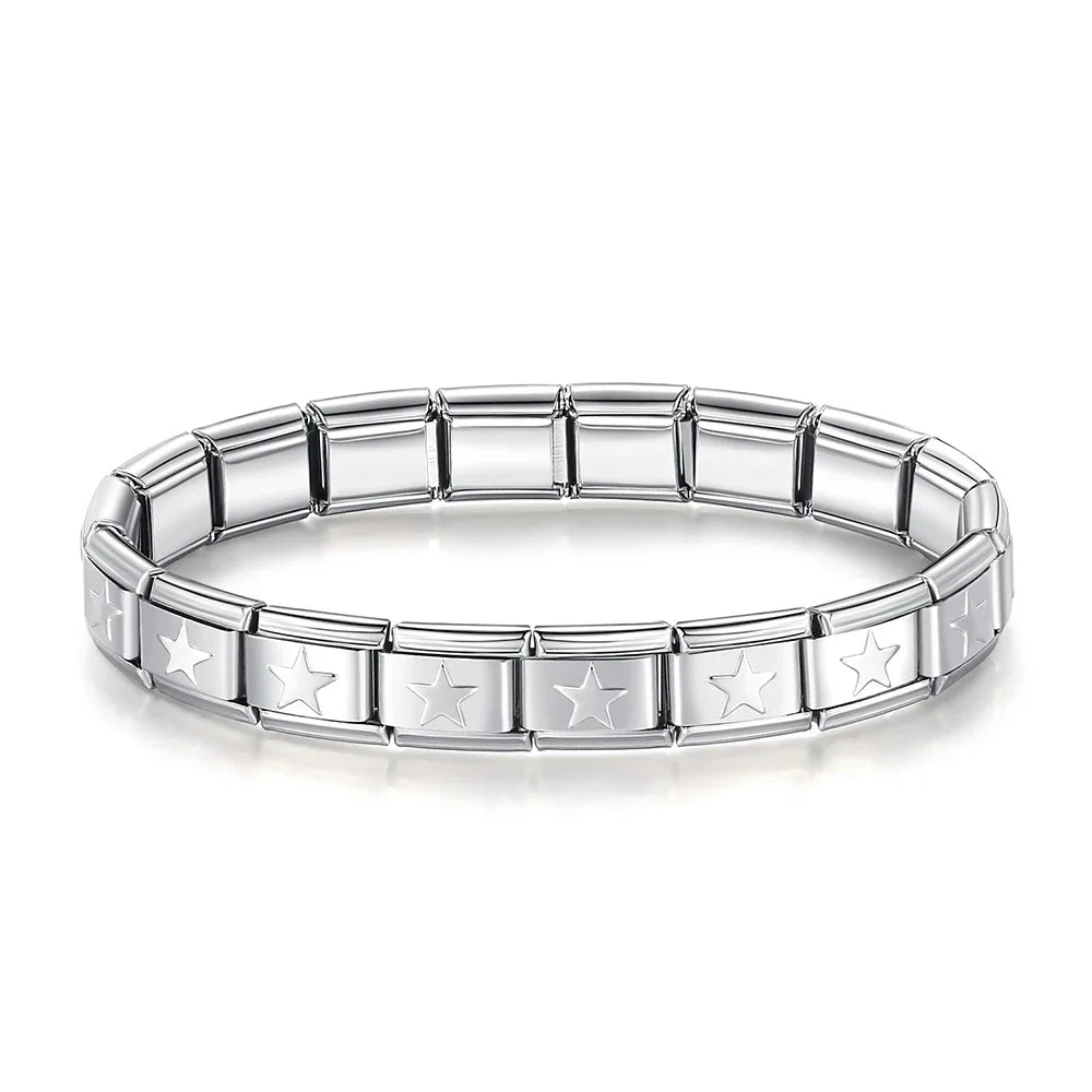 Star Silver Italian Charm Bracelet - 9mm Ready Made Bracelet