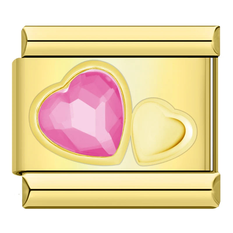Pink Heart Charm | Gold Italian Charm Bracelet